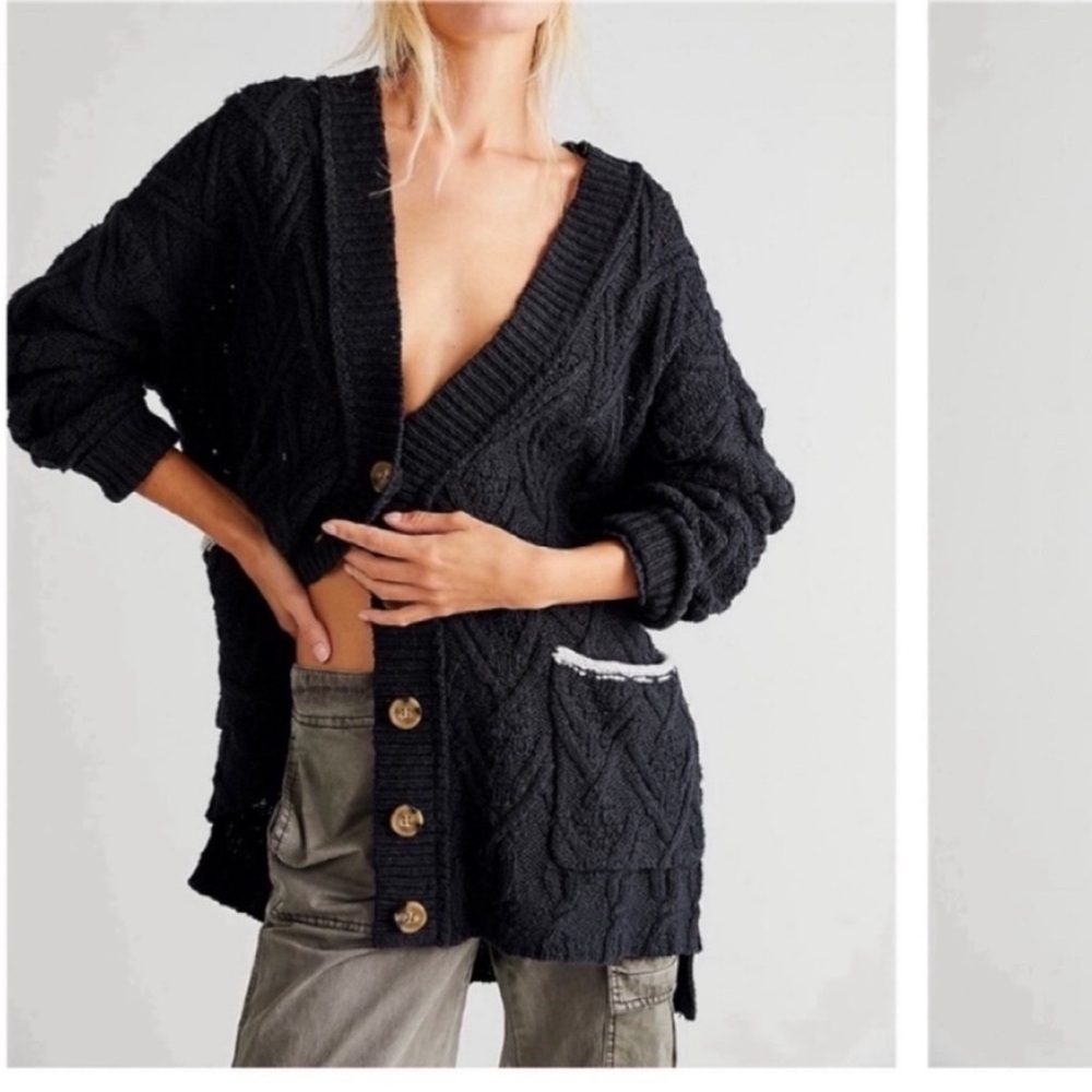 Free People Montana Cardigan Black and Grey free people cardigan sweater